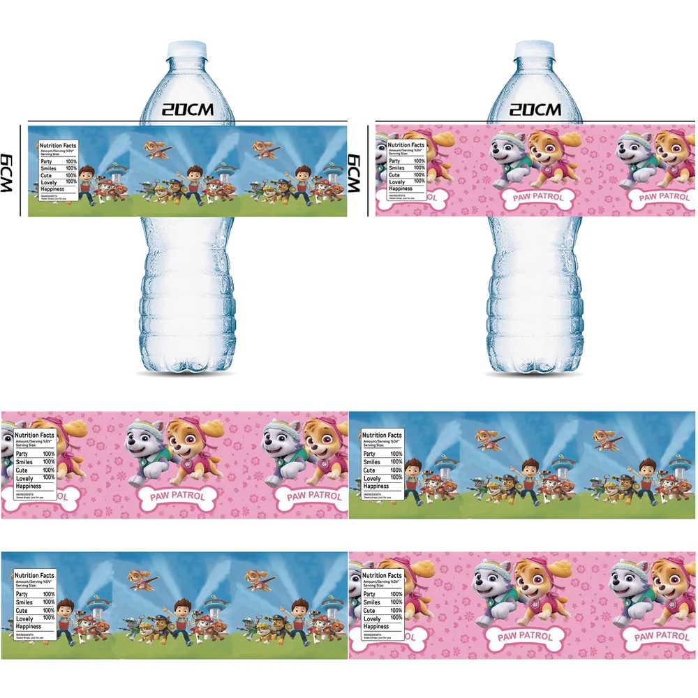 

10pcs Paw Patrol Water Bottle Stickers Labels Baptism Baby Shower Birthday Decor Supplies Dogs Skye Party Water Bottle Wrappers