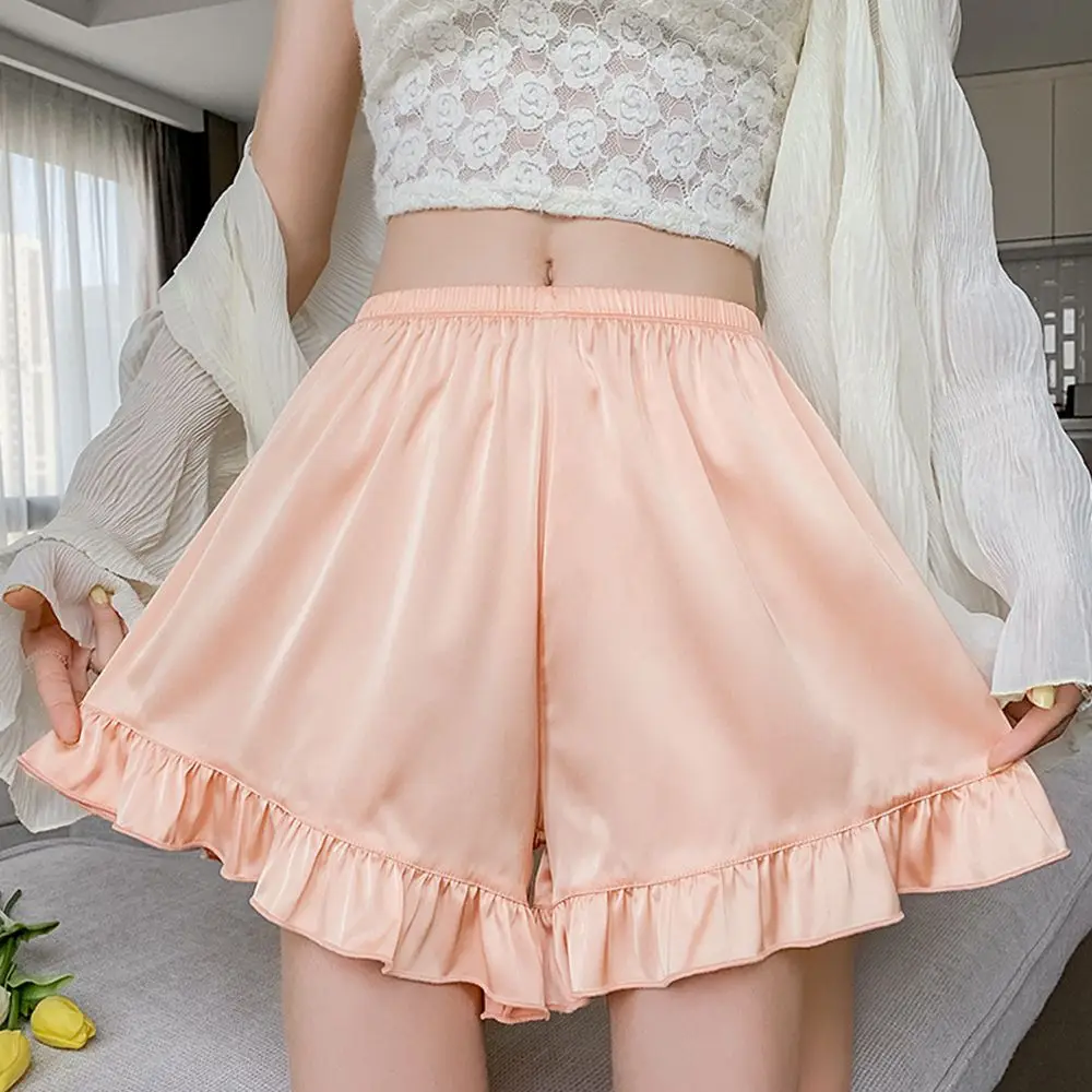 

Нижнее белье из ледяного шелка, однотонные женские шорты из полиэстера с рюшами, летние шорты-боксеры, защитные трусы для девочек, кружевные трусы