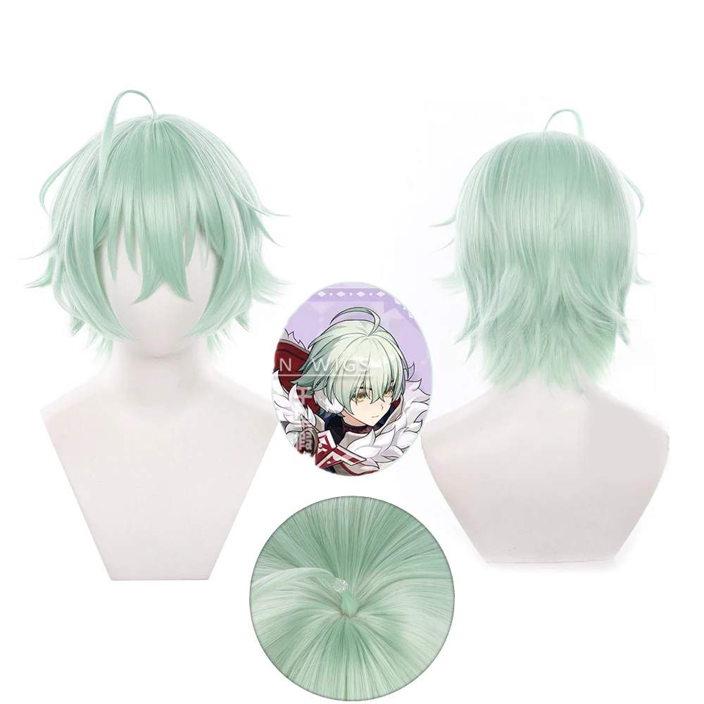 アニメ原神アリョーシャコスプレウィッグ-30cm-ミントグリーン-ハロウィン-耐熱合成毛-アリョーシャロールプレイウィッグ-﻿