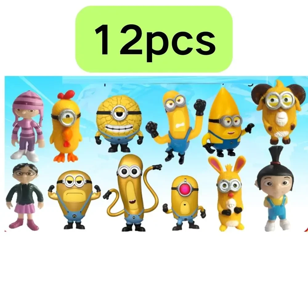 12Pcs/Set kawai Miniones Figurines Toys 3D Eye Despicable Miniones Action Figures Classic Toys Xmas Gifts for Children ﻿