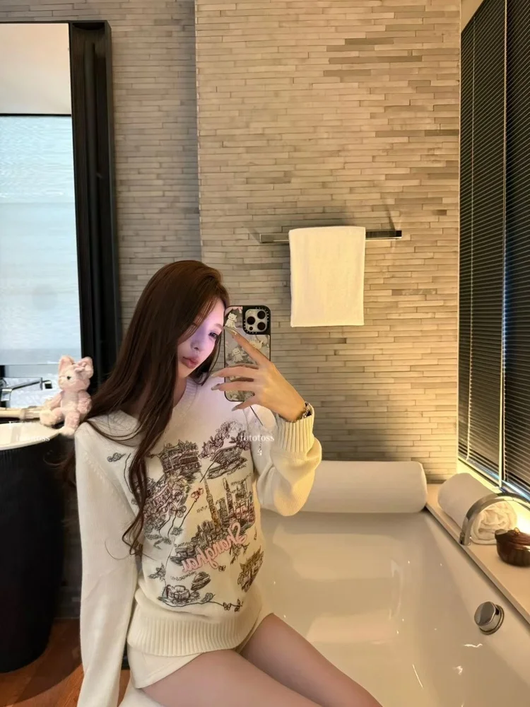 

Embroidered Knitwear Top for Women Long Sve ort Sle Heavy Embroidery Slim Fit Warmth Providing Cotton Blend