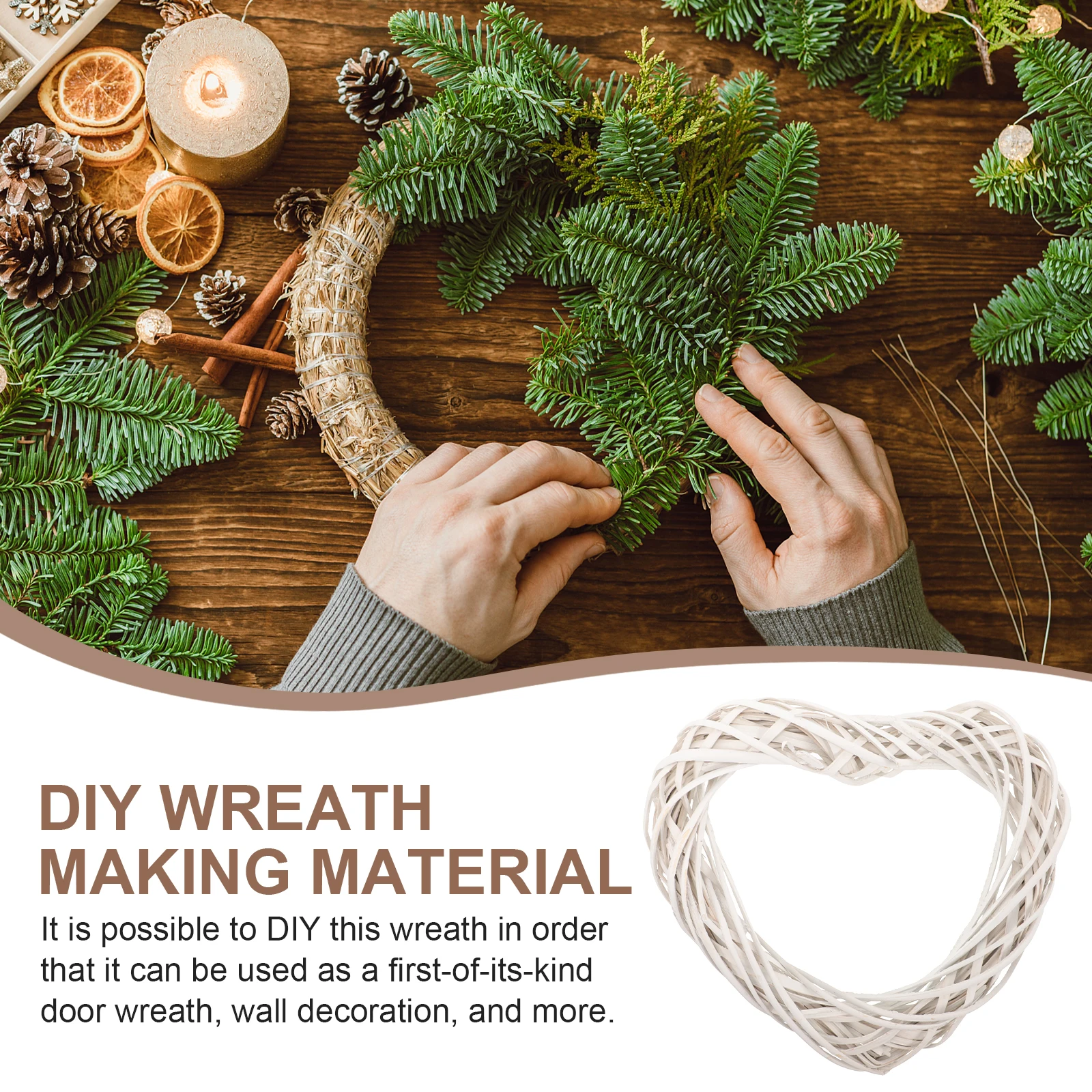 

Natural Rattan Wreath Frame Heart Shape DIY Craft Accessory for Wedding Xmas Home Hanging Decor DIY Rattan Wreath