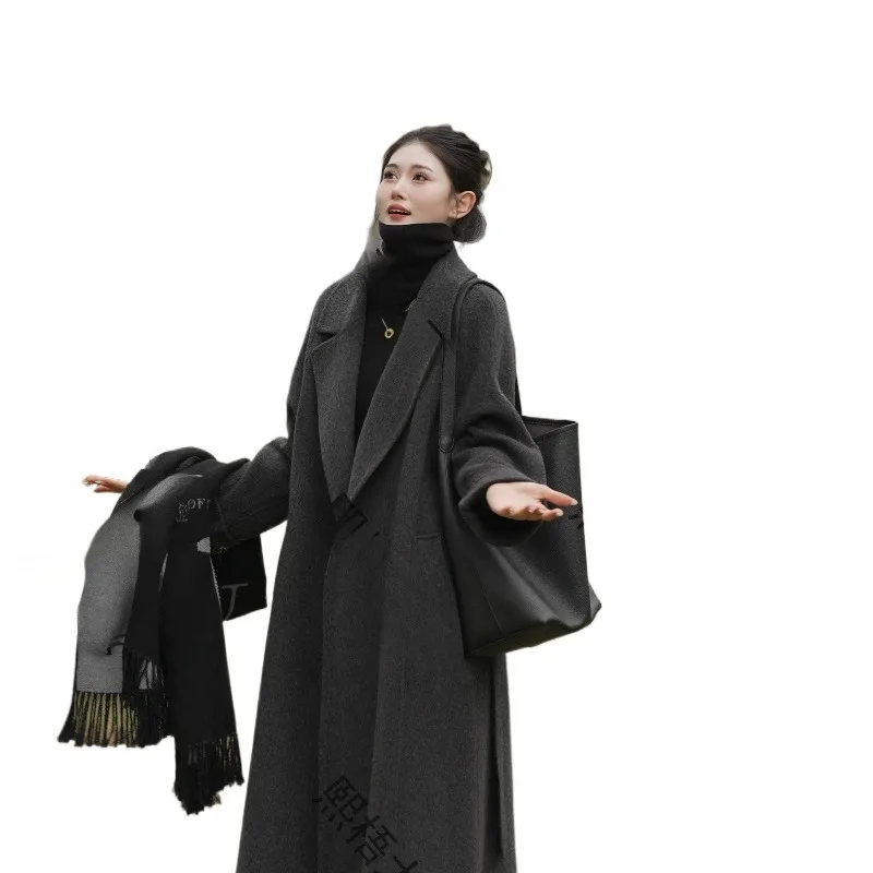 

New Double-sided Thick Wool Coat for Women in Autumn and Winter, High-end Woolen Premium Coat, Loose and Long Style Outerwear