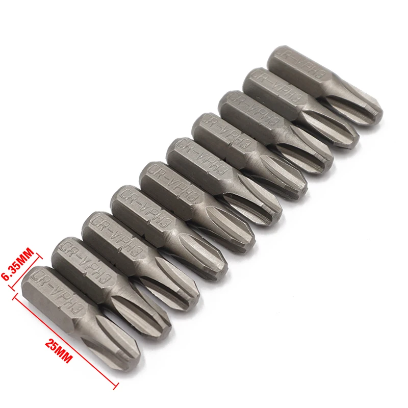 10Pcs 1/4" 25mm Phillips PH3 Screwdriver Bit Set Repair Tools ScrewdriversKit Hex Shank Drill Bit For Power Household Hand Tools