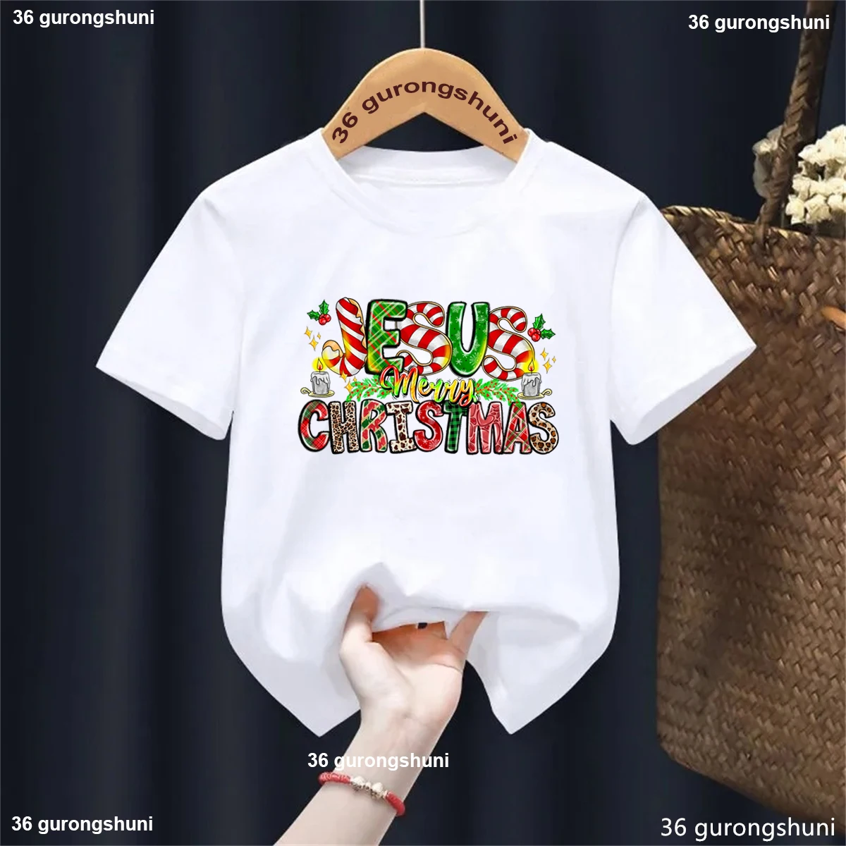 Jesus Merry Christmas Graphic Printed T-Shirt Boys/Girls, Retro Nativity T-shirt, Christian Kids Holiday Christmas Fashion Tees