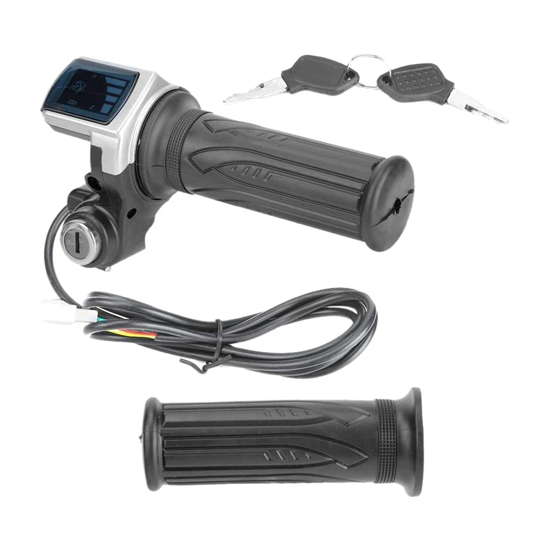 

Electric Throttle Grip 36V Half-Twist Throttle with LED Power Indicator Key Lock for Electric Bikes Scooters