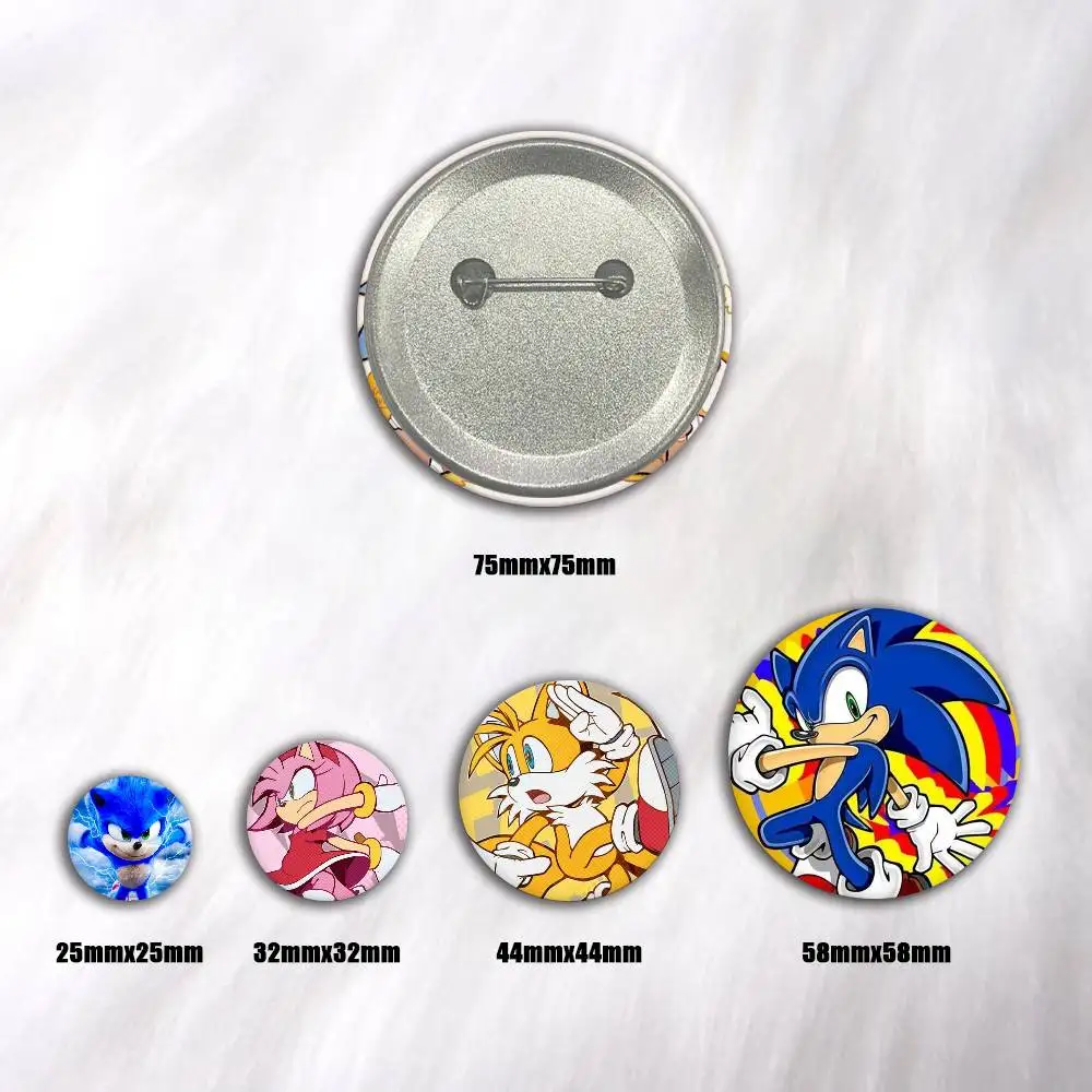 anime S-Sonics Cute Snap-in Pins Cartoon Character Round Creative Brooches for Backpack Accessories Jewelry Gifts