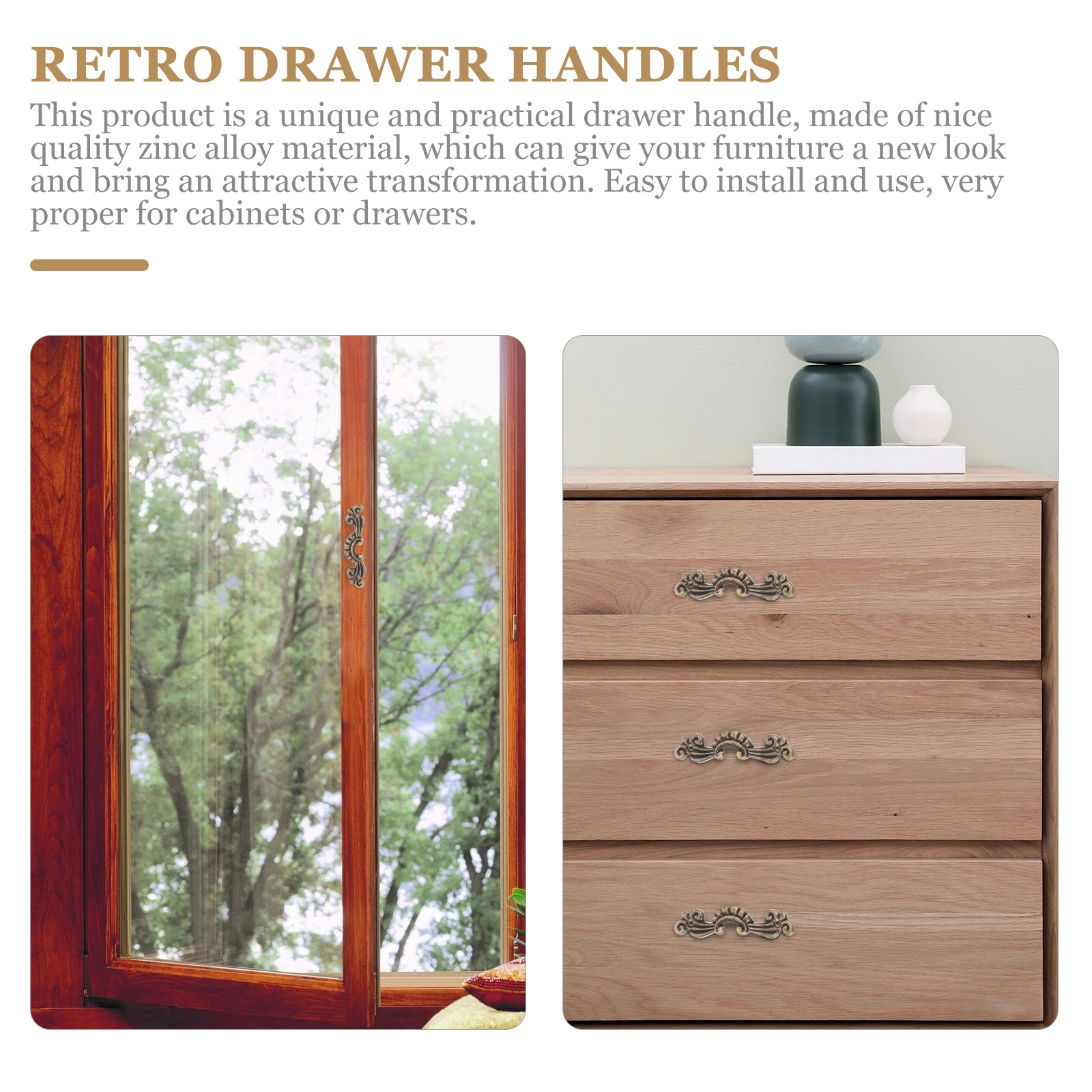 

1Set Decorative Pull Handle Zinc Alloy Drawer Handles Chic Furniture Accessory Home Decoration Smooth Surface Easy Install