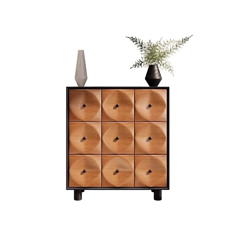 

Modern simple solid wood nine drawer cabinet bedroom living room storage sofa side cabinet Chinese carved antique furniture