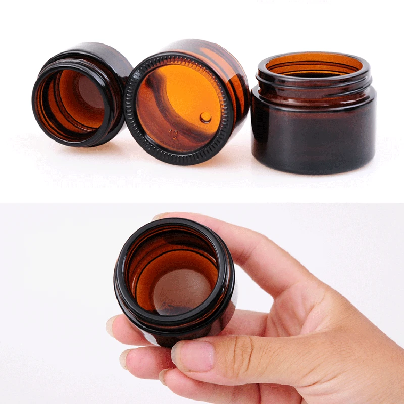 10pcs 5ml/10ml/15ml/20ml/30ml/50ml Glass Amber Cosmetic Face Cream Bottle Lip Balm Container Jar Pots Makeup Vials