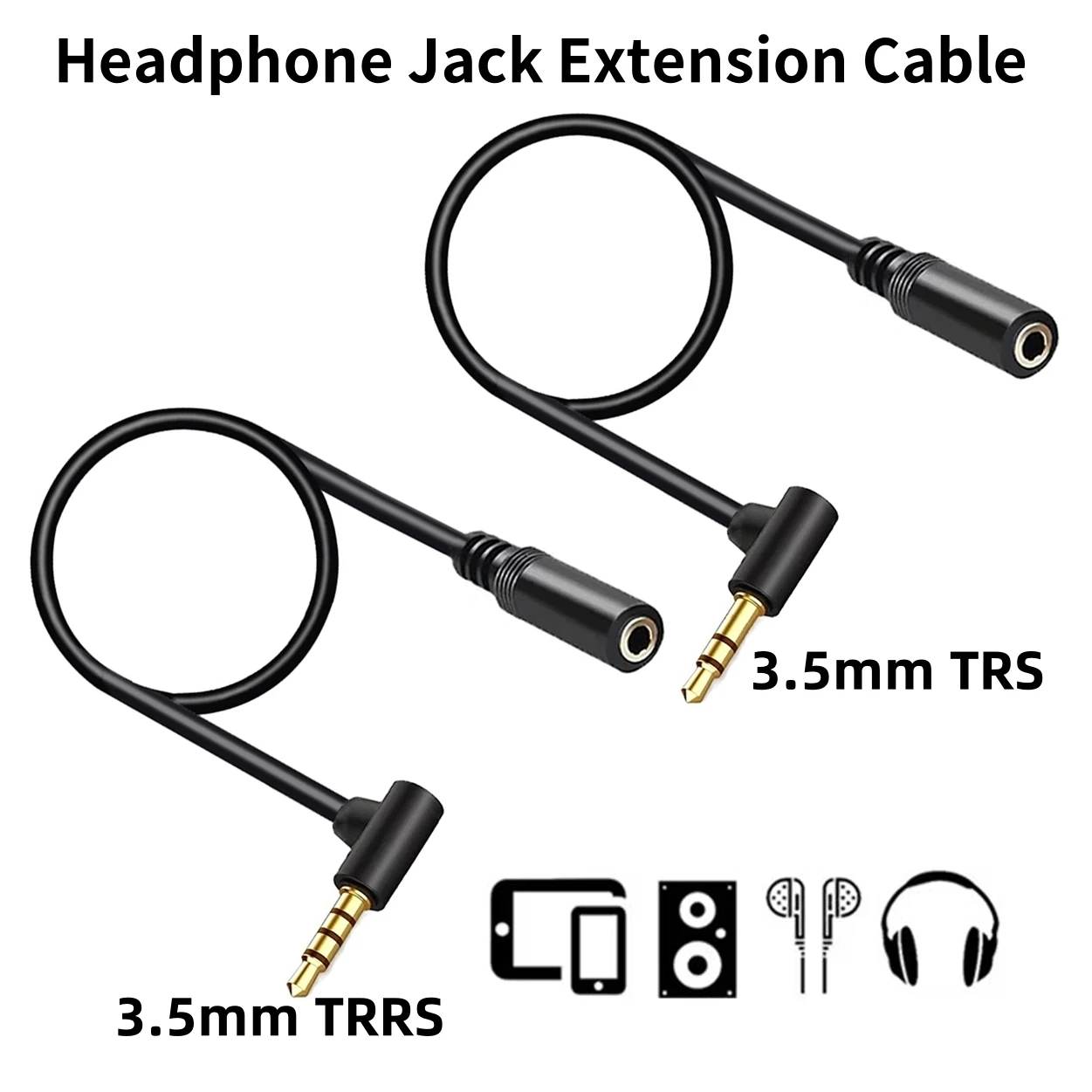 

90 Degree 3.5mm TRS/TRRS Male to Female Stereo Jack Audio Adapter Headphone Extension Cable for PC Phone Tablet MP3 Speakers