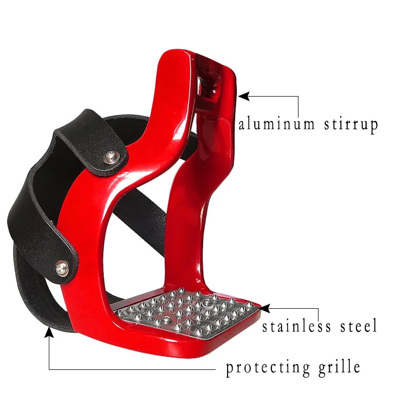 ركاب سلامة الحصان المرن المصنوع من الفولاذ المقاوم للصدأ، ودواسات سرج بغطاء شبكي مضاد للانزلاق #4