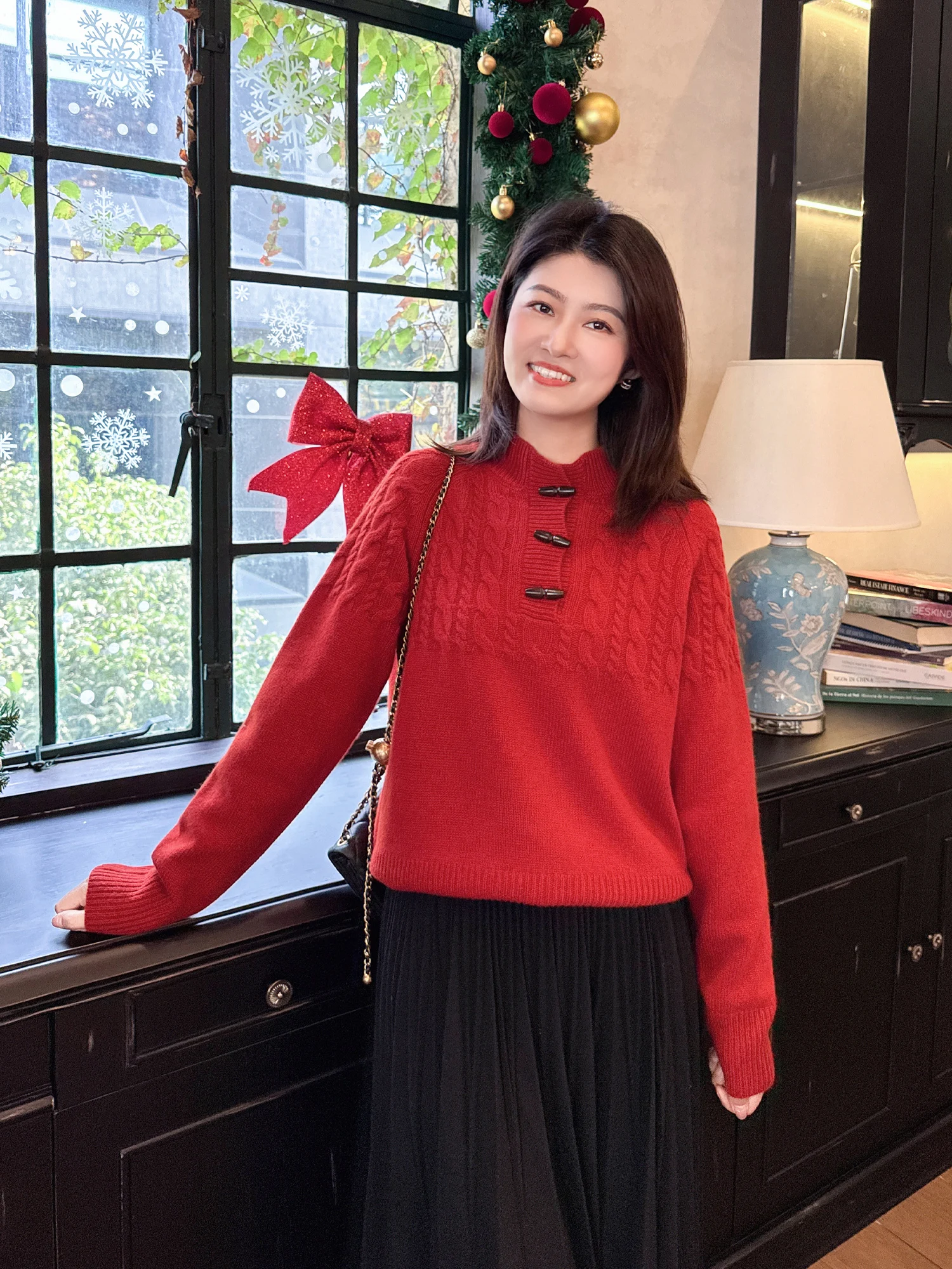 

Вязаный шерстяной свитер Zillal с высоким воротником, ретро-дизайн с пуговицами и узором «косы», повседневный женский топ