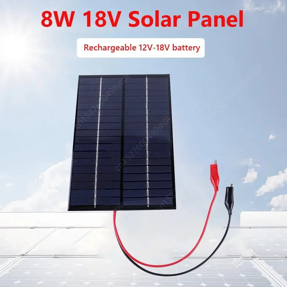 Waterproof Solar Panel 8W 18V Polycrystalline Board Outdoor Portable DIY Solar Cells Charger 200x130mm for 12V-18V Battery