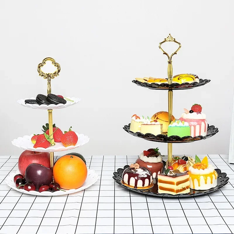 European Style Three-layer Cake Tray Multi-tier Dessert Stand Fruit Candy Plate Wedding Party Home Dessert Table Display Tools