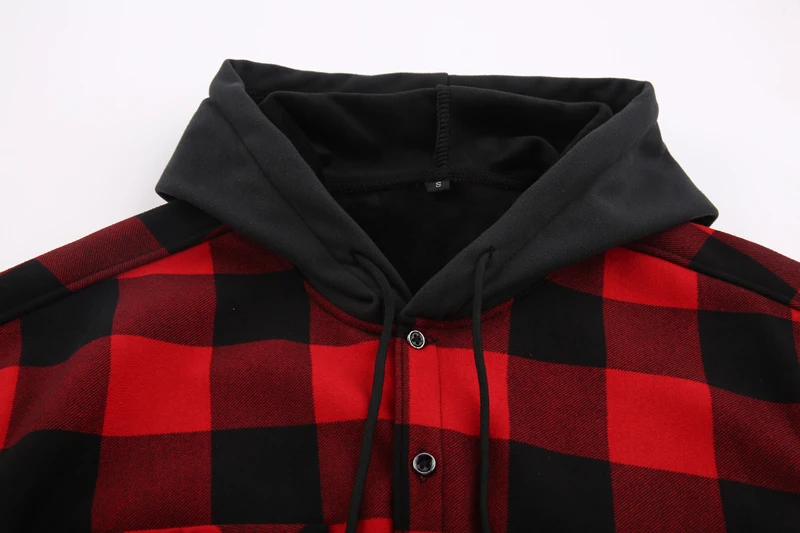 Red Black Hooded Plaid Western Cowboy Winter Shirt Jacket for Men Fleece Linend Flannel Casual Warm Checkered Shirt Male Chemise