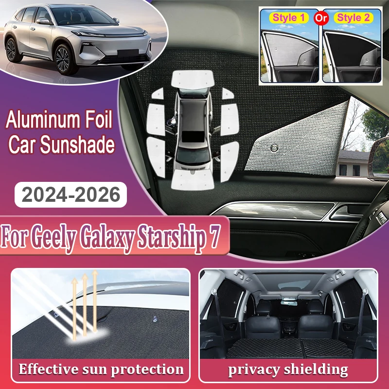 Coverage Sunshade For Geely Galaxy Starship 7 EM i Accessories EX5 P145 2024 2025 2026 Heat Insulating Car Sun Side Window Shade