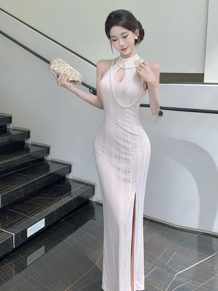 

Ele Sexy New Chinese Sle Long Qipao Dr Lace Ne Hanging Svel Bodycon Dr for Young Women in Summer