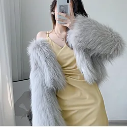 Long Fur Coat for Women, High Waisted, Short Jacket, Clothing for Autumn and Winter, New