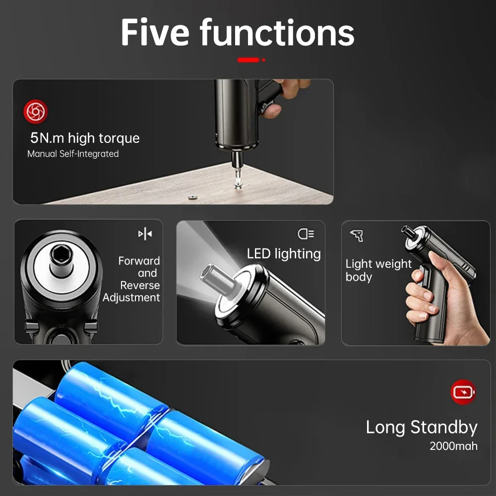 4.2V Electrical Screwdriver Set USB Rechargeable 2000mAh Adjustment Power Dril Multi-function Disassembly Torque Repair Tool Kit