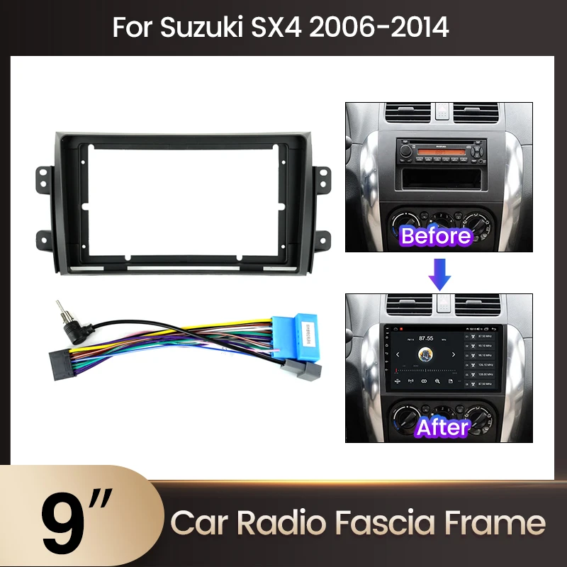 9-Zoll Auto-Mittelrahmen für Suzuki SX4 2006 - 2014 für Fiat Sedici 189 2005 - 2014 Armaturenbrett-Kabel Canbus GPS DVD Blende