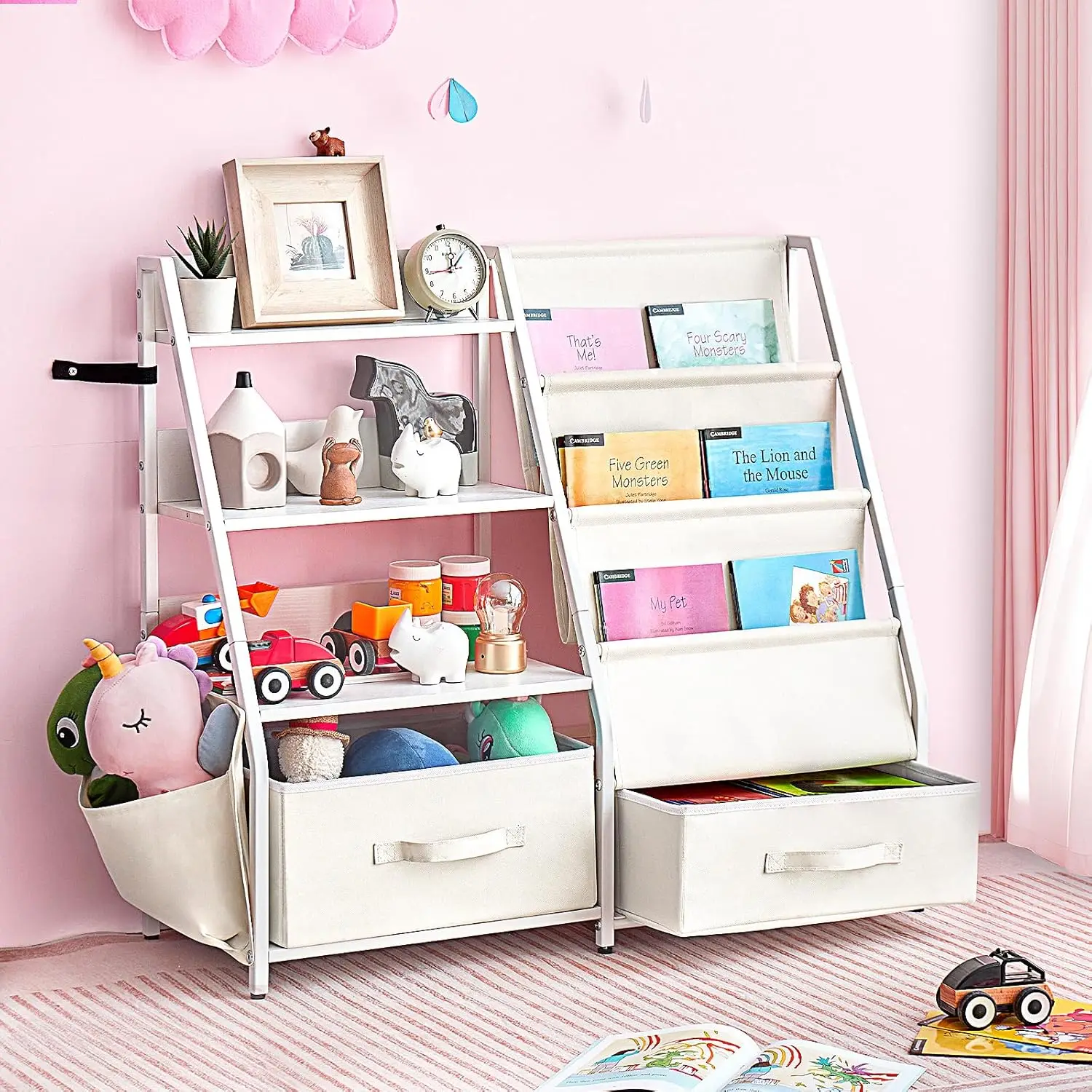 Bücherregal und Spielzeugaufbewahrung, Kinderbücherregal für Kinderzimmer, Montessori-Baby-Bücherregal für Kinder, Kinder-Bücherregal, Spielzeugaufbewahrung zum Organisieren