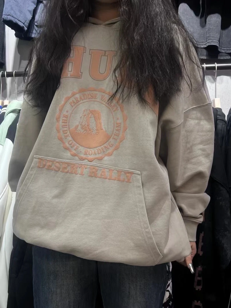 

Retro American Logo Heavyweight Hoodie Sweatirt Men's Loose Fit Autumn Winter Street Sle Hip Hop Casual Wear