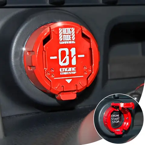 [Red Metal Mecha Cover]Red Metal Mecha Push Start Button Cover|Cool Car Engine Protector & Interior Decor Sticker Decal for Cars