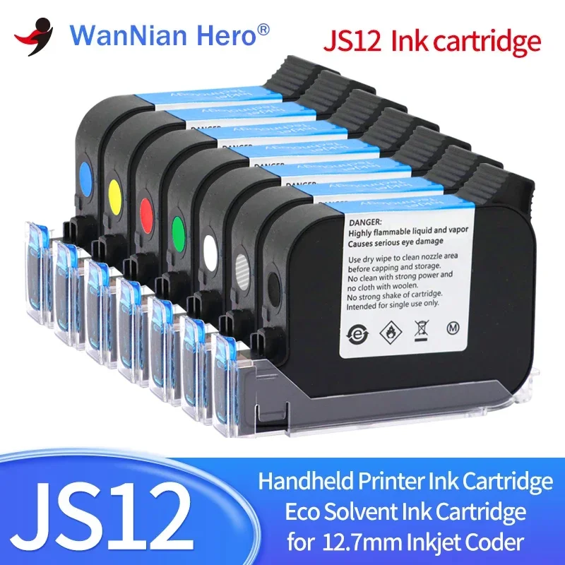 

JS12 Ink Cartridge Replacement 1PCS JS12 JS12M 600DPI 12.7mm Handheld thermal inkjet Printer Fast Dry Eco Solvent Ink Cartridge