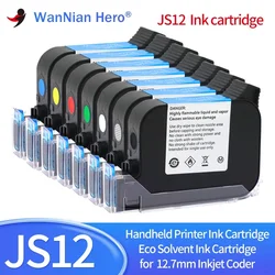 Reemplazo de cartucho de tinta JS12, 1 piezas, JS12, JS12M, 600DPI, 12,7mm, impresora de inyección de tinta térmica de mano, secado rápido, Eco, cartucho de tinta solvente