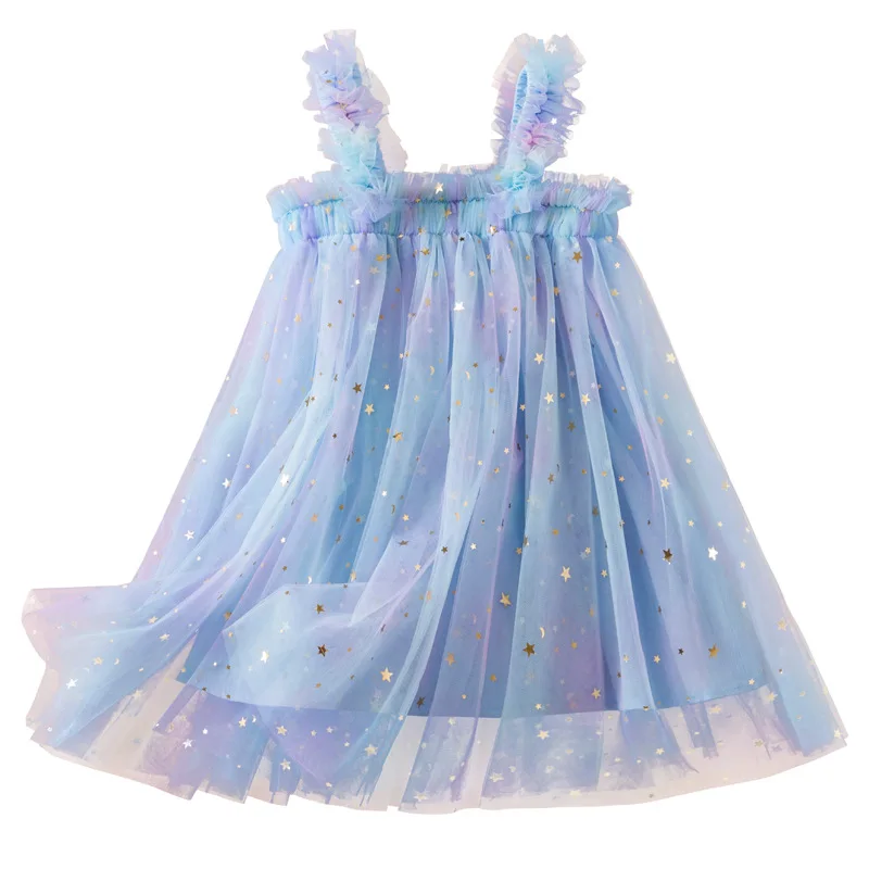 Flower Girl Dresses Summer New Girls' Strap Mesh Rainbow Sequin Princess Wedding Party reggiseno per bambini a-line lunghezza al ginocchio