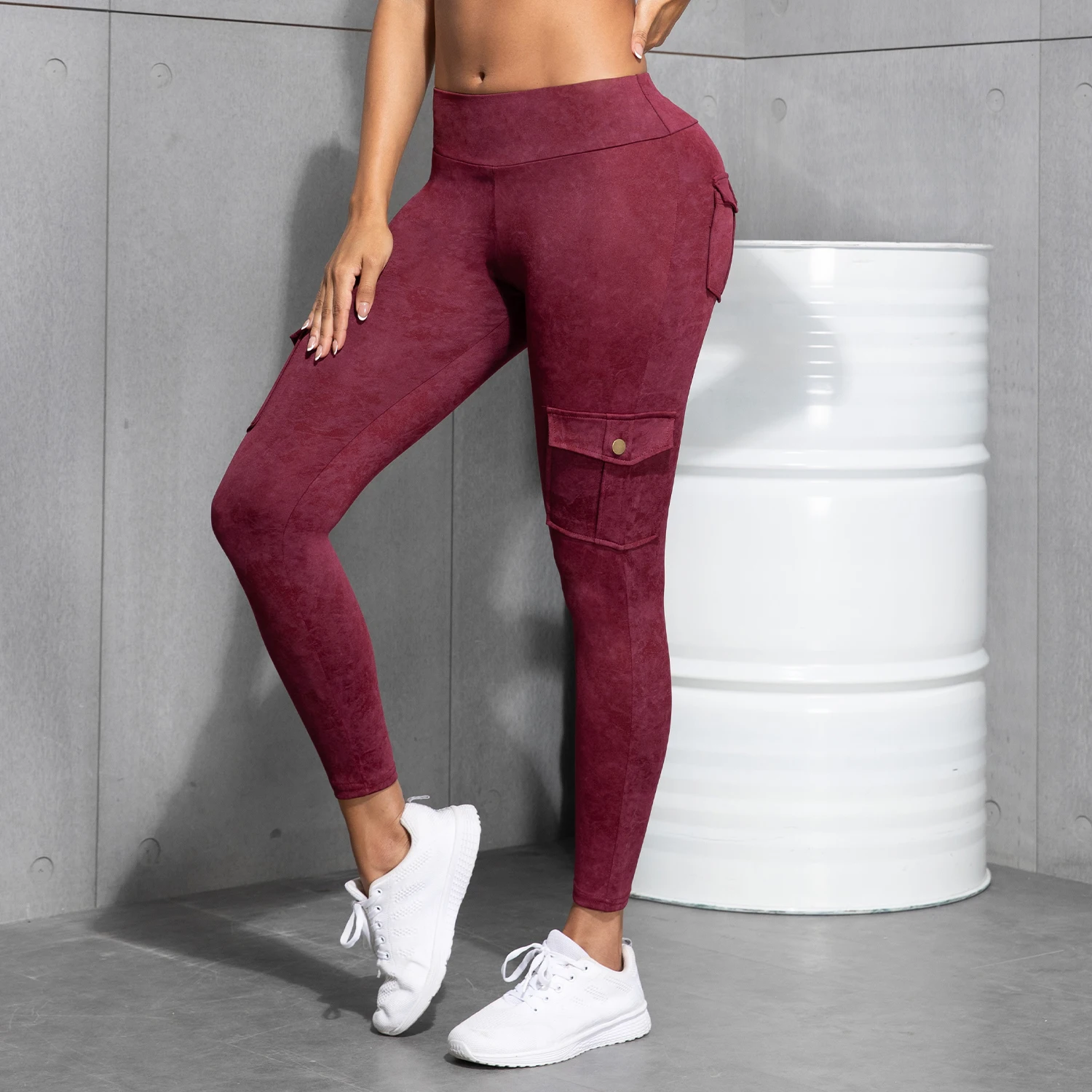 女性洗浄プリントワークポケットレギンスハイウエストバットリフティングフィットネスタイツ 2025 新 5 色のファッションレギンス