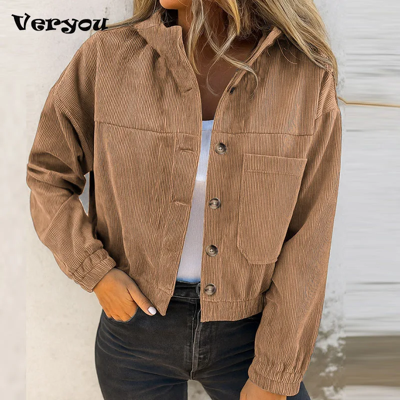 

Модная вельветовая куртка, женские повседневные толстовки, пальто, женская верхняя одежда на пуговицах с длинными рукавами, короткие куртки для женщин, топы