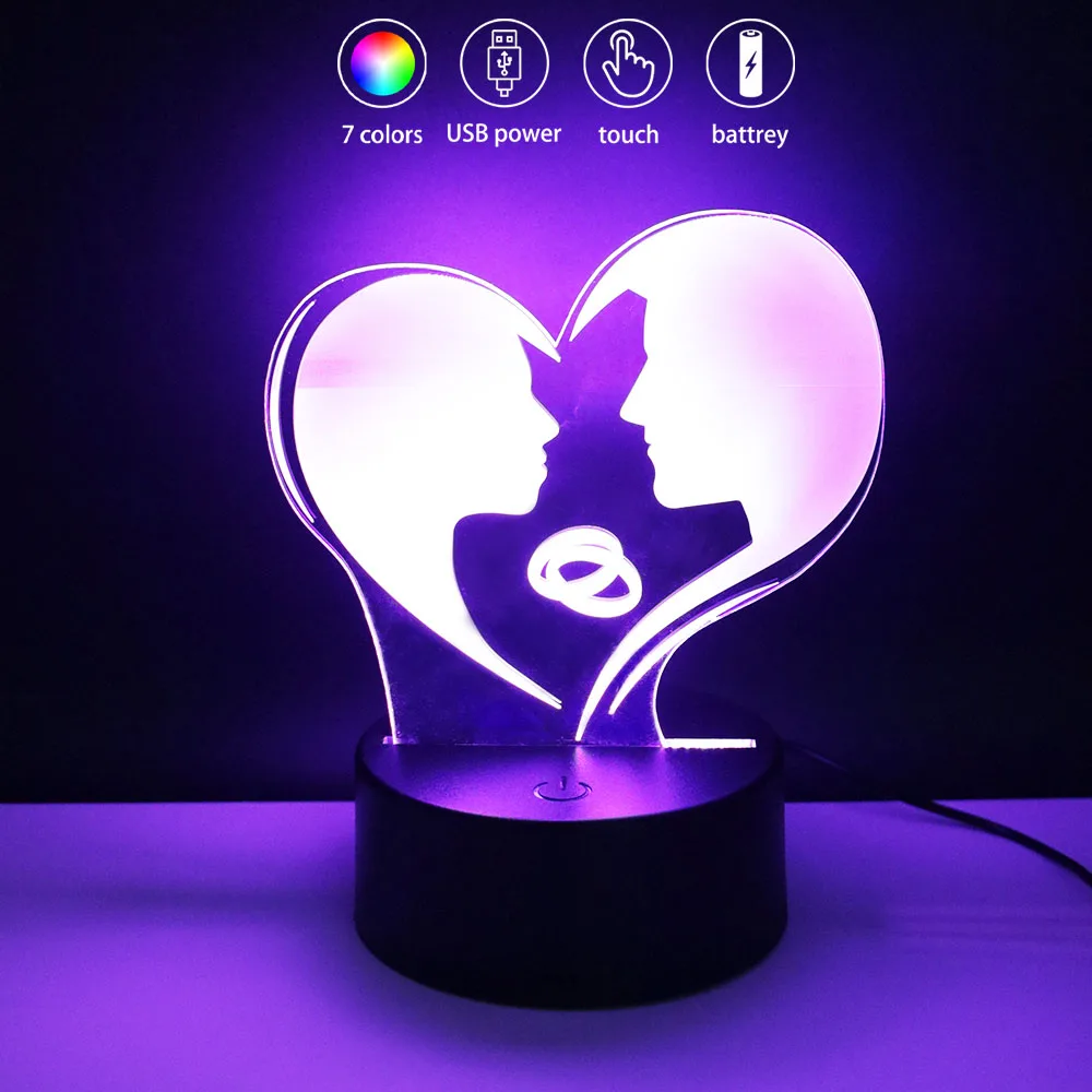 Romantic Couple Night Lights Valentine's Day Gifts Led Lamp Love USB Touch Bedroom Decoration Heart Light Wedding Confession