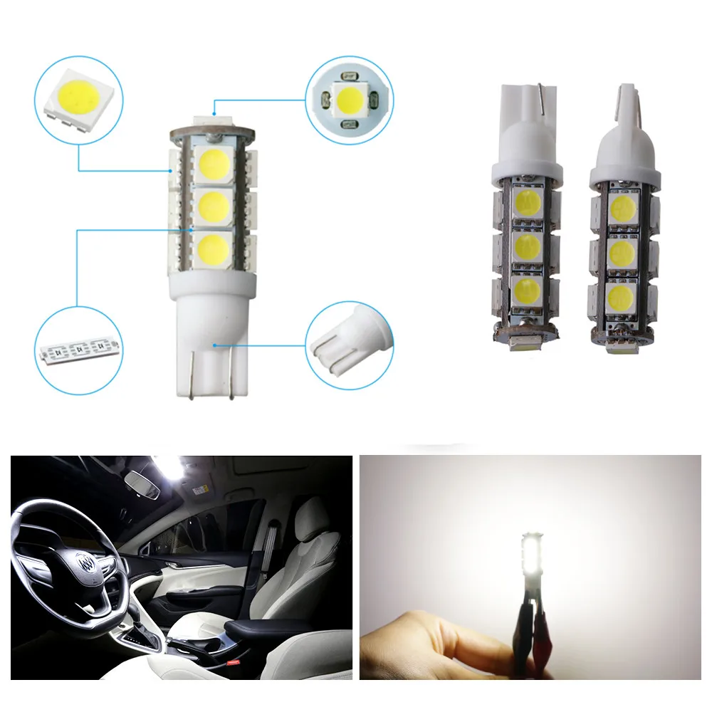 

500PCS Car LED Bulb Signal Light T10 W5W 5050 13 SMD Side Wedge Trunk Lamp 194 LED Auto Interior Dome Reading Lamp DC 12V