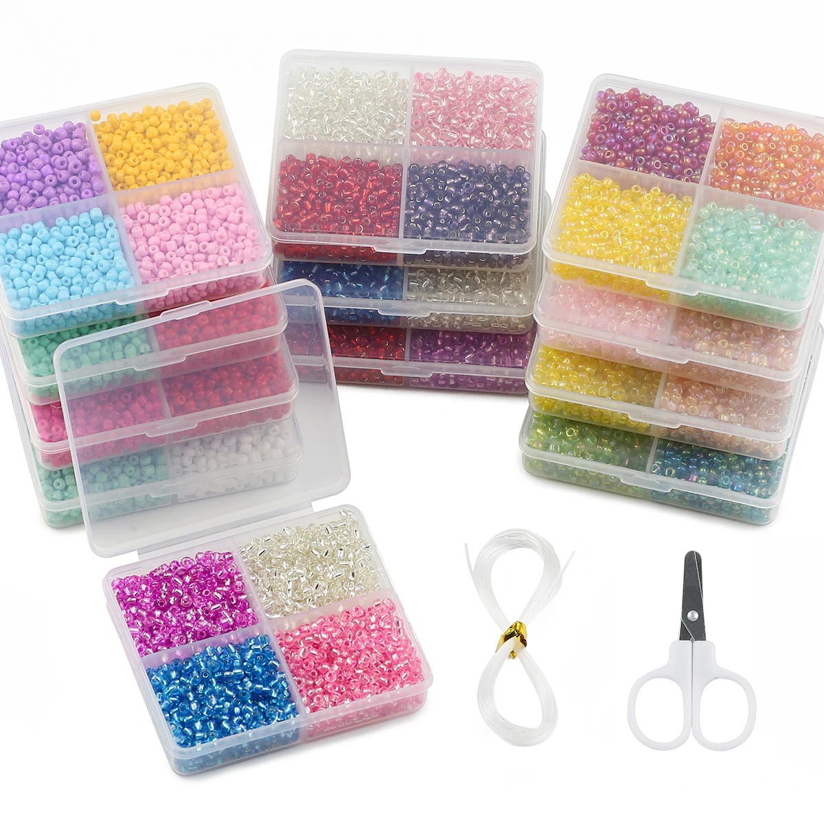 1720pcs/Box 3mm Glass Rice Beads For Jewelry Making Kit Craft Set For DIY Bracelets Necklaces Accessories With Elastic String