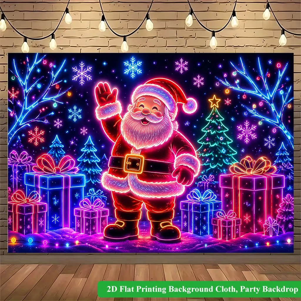 Neon Santa Claus Tapestry,  Christmas Wall Hanging, Cyberpunk Holiday Art Dorm Decor, Bright Winter Bedroom Blanket