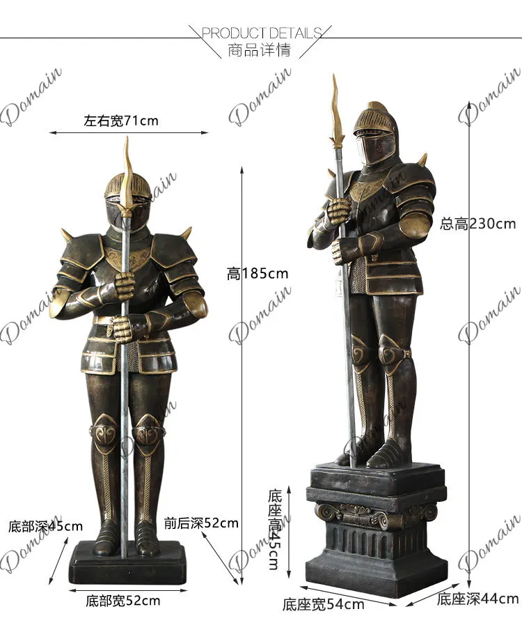 Vintage Roman Armor Warrior Statue LED Light Sculpture Bar Restaurant Shop Decoration Feng Shui Welcome Figure