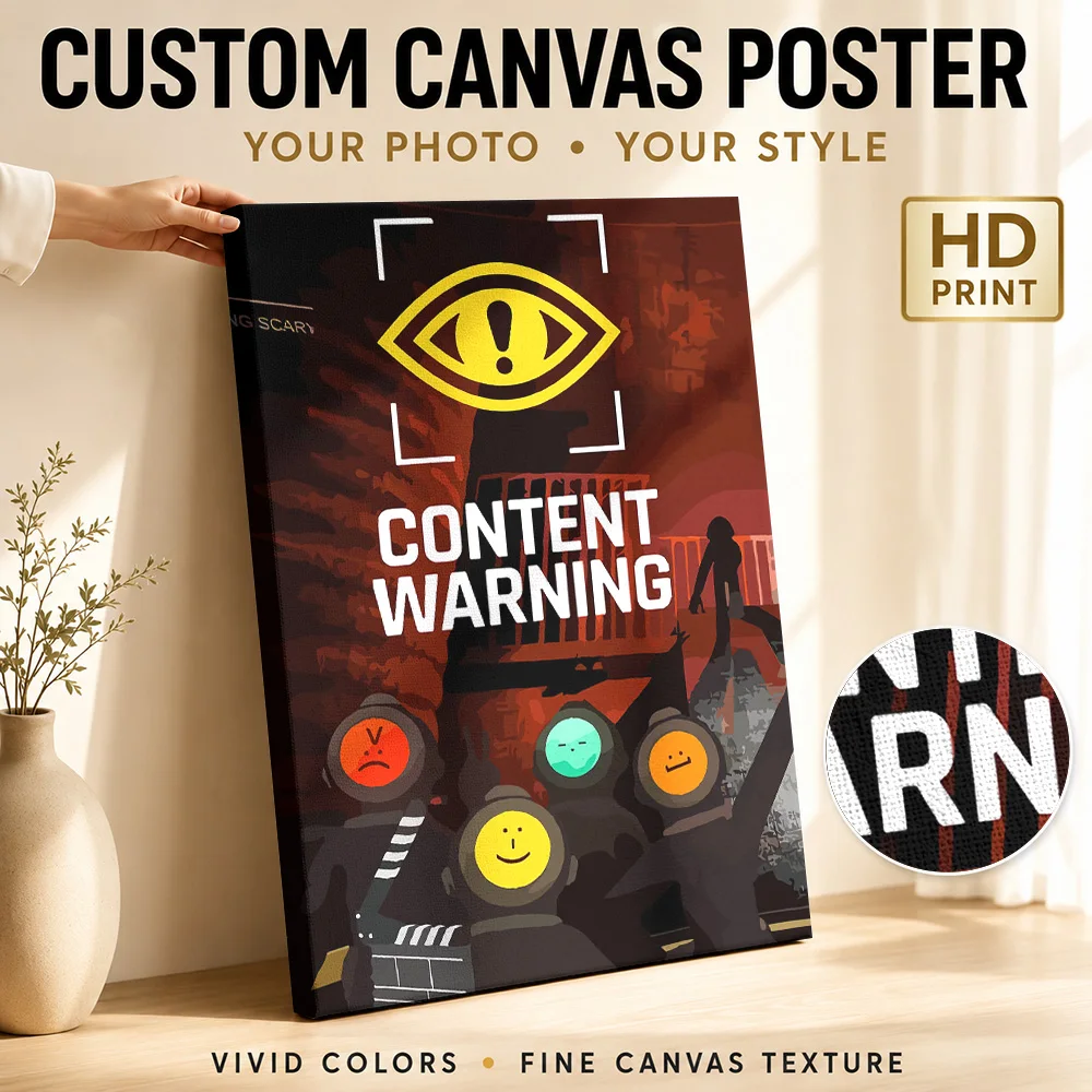 Content Warning Game Setting Canvas Painting Posters Bold Style Canvas Wall Art With Customized Photo For Lounge Ideal Teen Gift