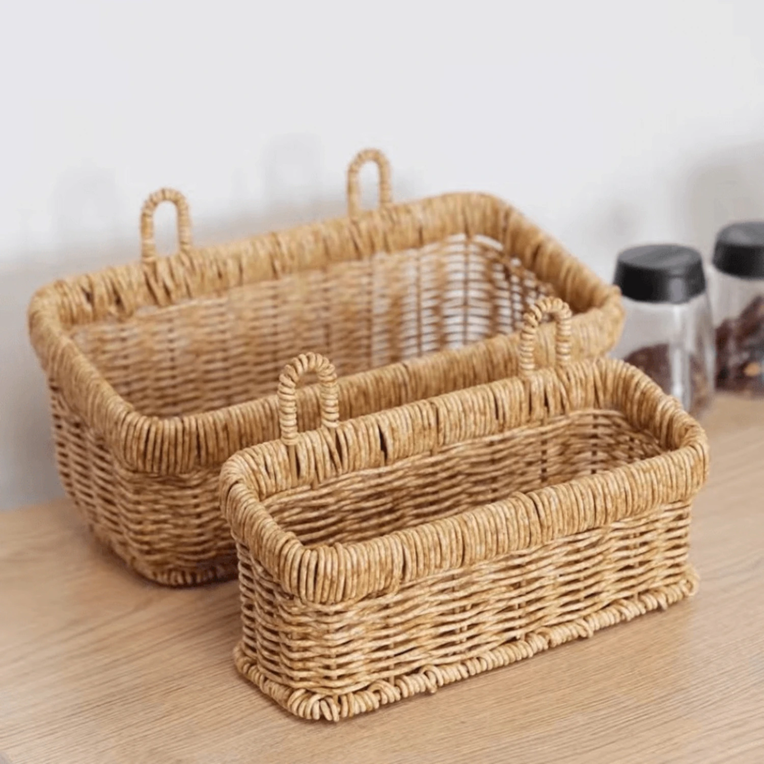 

"Double Ear Wall Basket for Kitchen and Bathroom - Hanging Imitation Rattan Baskets for Organizing Fruit, Veggies, and Kitchen S