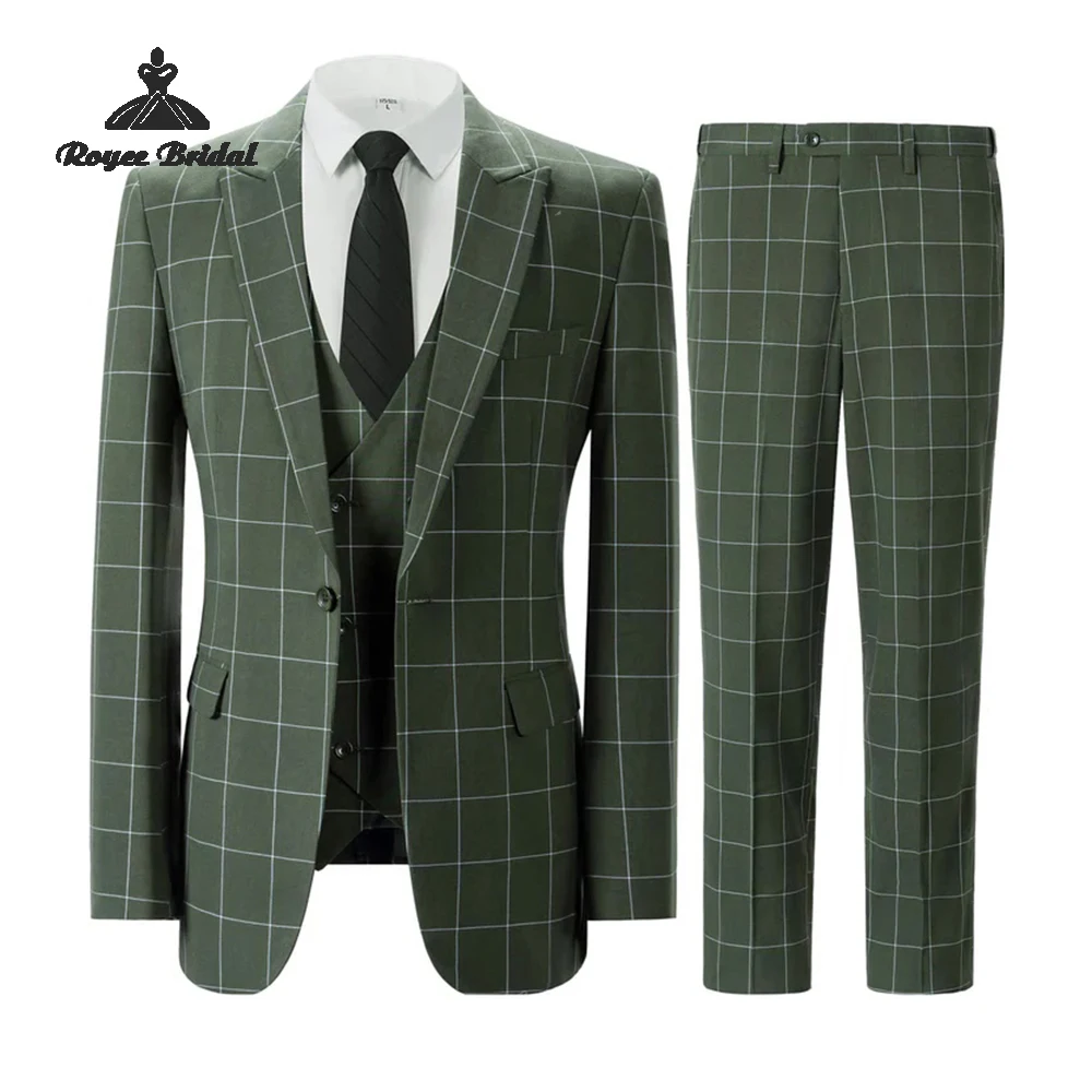 

Checkered Classic Three Piece Single Breasted Wedding Men's Suits 2026 Slim Fitted Closure collar costume homme mariage