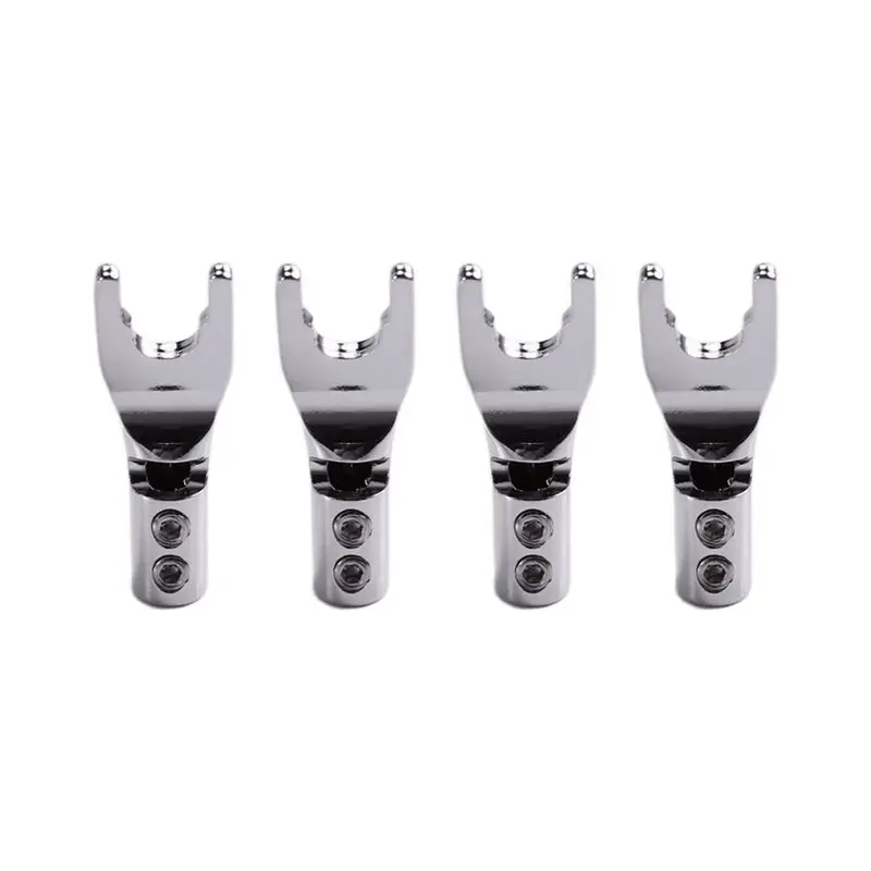 Hot-Non-Magnetic 4Pcs Speaker Wire Y Spade Splitter Plug U Fork Amp Connectors Easy Installation No Welding