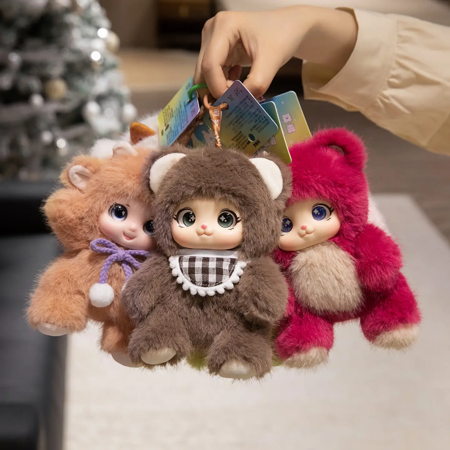 素敵なビニール製フェイスドールぬいぐるみ うさぎ クマ 羊 動物 ロールプレイング ぬいぐるみペンダント 動物愛好家向け バックパックチャーム