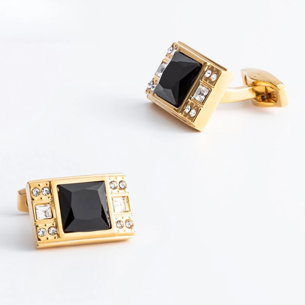 Black Gold Square Diamond Studded Cufflinks Men's Business Dress Cuff Nails Men's Formal Attire Banquet Wedding Accessories