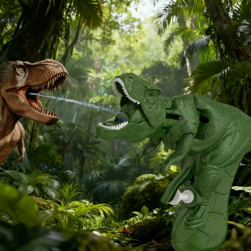 Juego de 10 Uds de pistola de agua de dinosaurio, pulverizador de boca Jurass, agarre de presión, pistola de agua para parque de dinosaurio, juguete de piscina de verano para niños