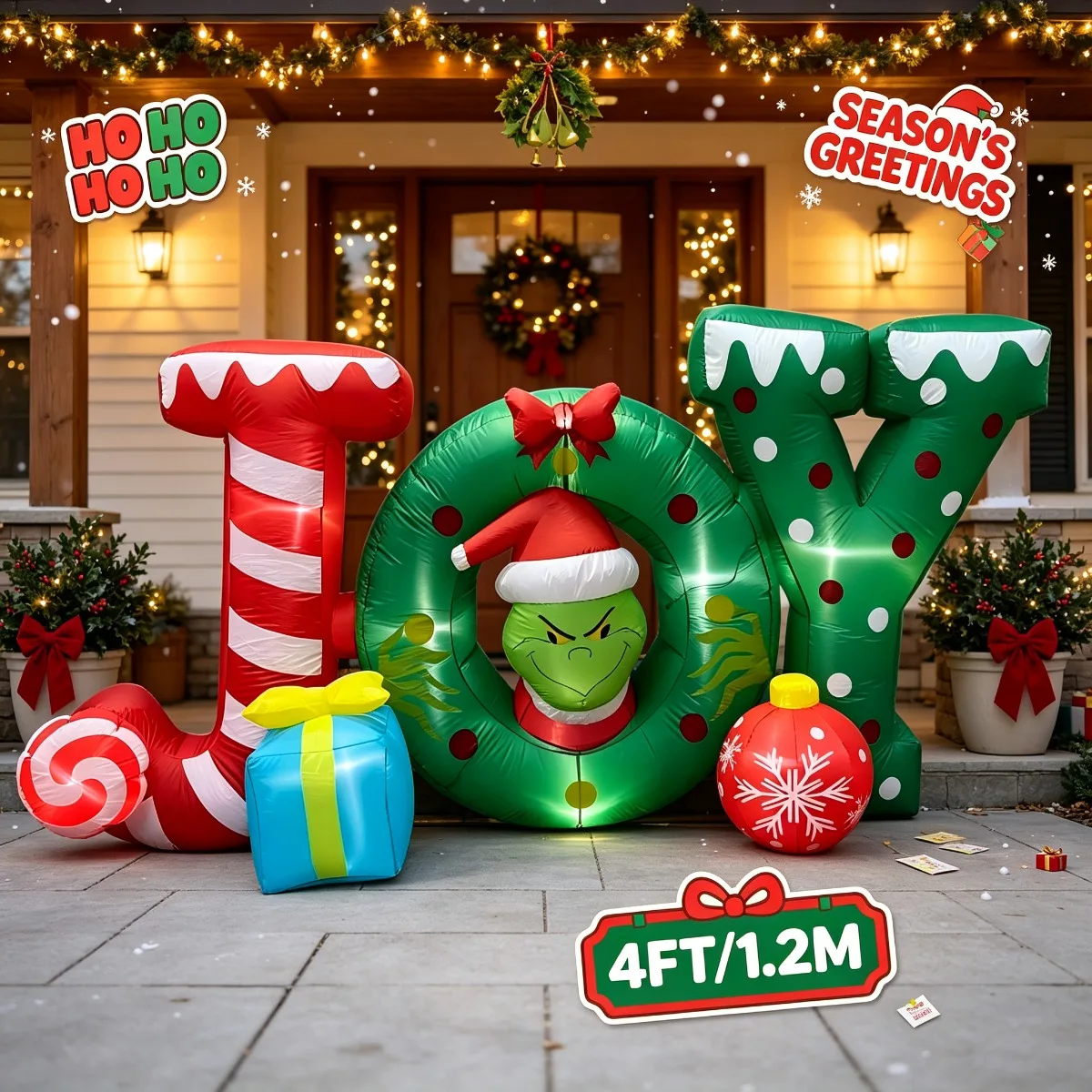 Christmas Grinch JOY Letters Outdoor Holiday Decorations Inflatable Lawn Decor