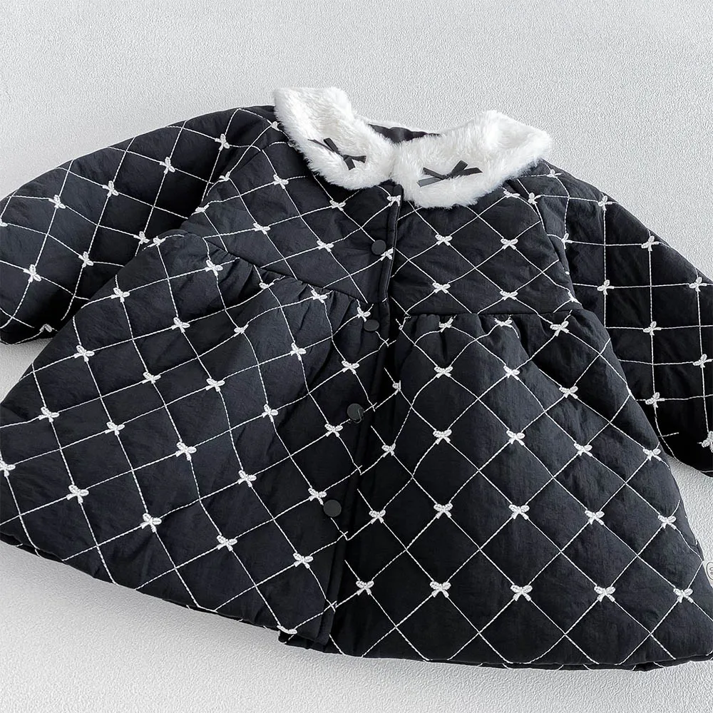 Girls Winter Jacket Quilted Thicken Warm Childrens Outerwear Clothing Bow Embrodiery Fashion Christmas Toddler Girl Coats