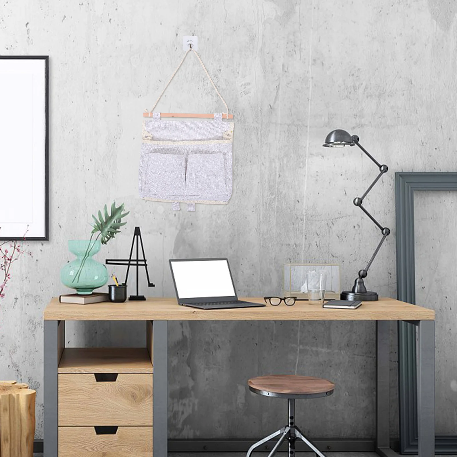 

1pcs Hanging Storage Bag Grey Simple Organizer For Door Wall Bedroom Bathroom Kitchen Dorm Phone Remote Control Holder