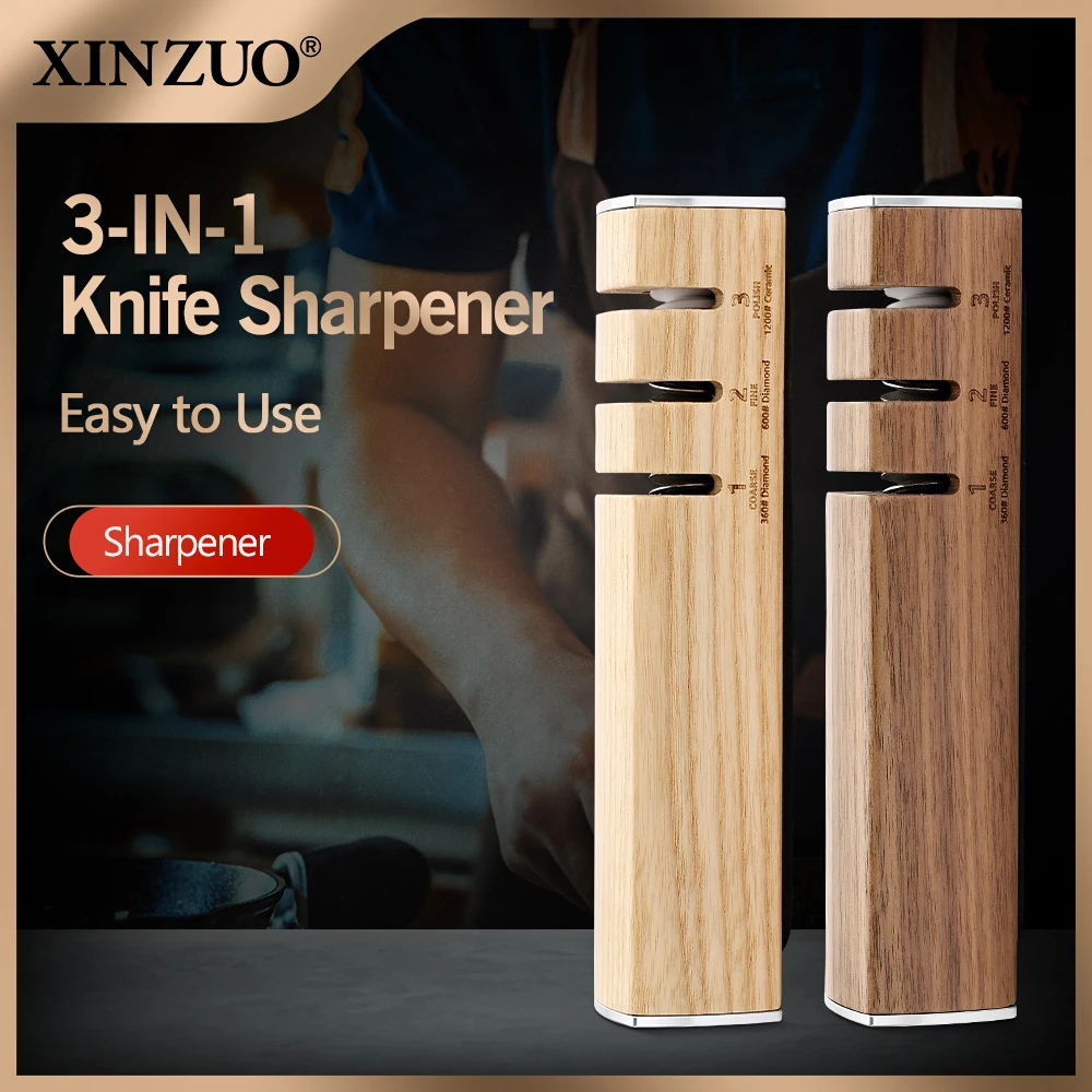 XINZUO Professional Knife Sharpener 3 Stage Grinding 360 600 1200 Grit For Razor Sharp Edge Repair And Polishing For All Knives