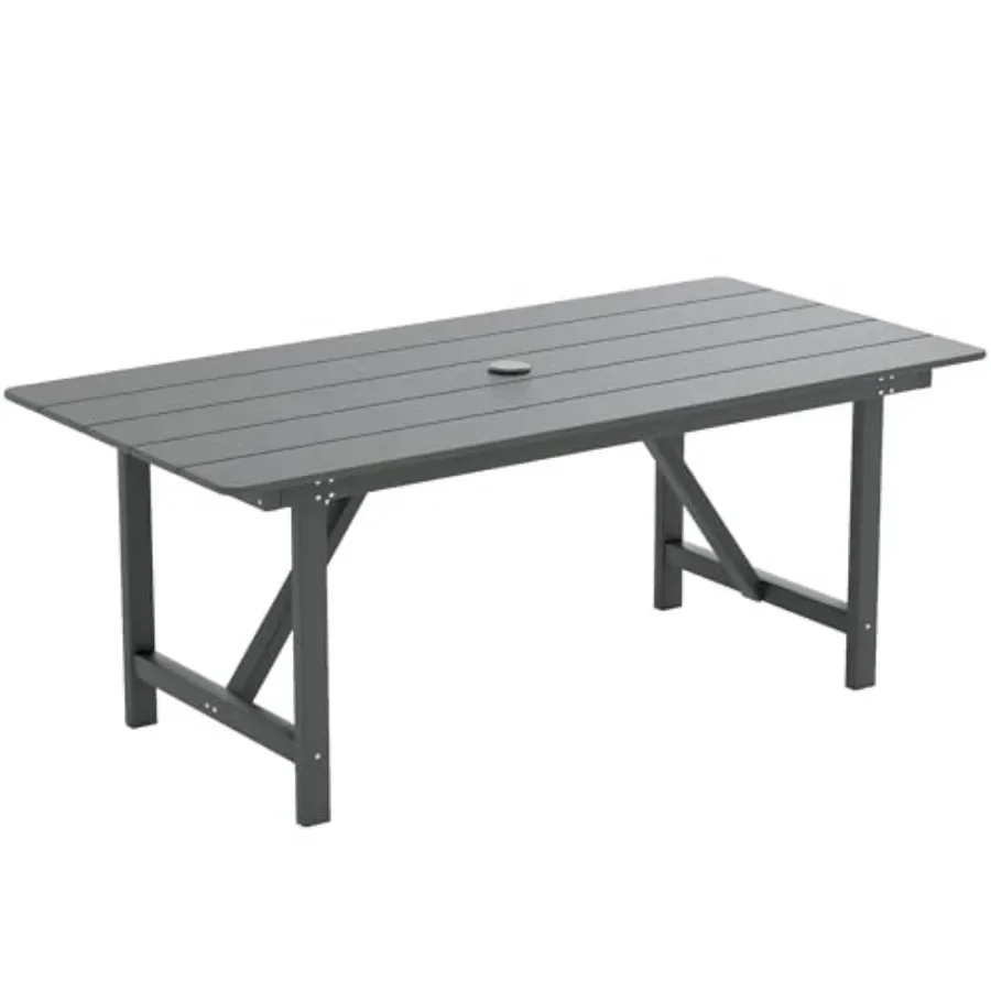 HDPE Outdoor Dining Table for Patio Use, Heavy Duty Weather-Resistant Material, Gray Finish, UV-Stabilized and Rust-Proof Desig